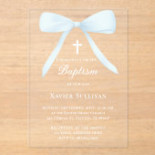 pastelblauwe strik | doop acryl uitnodigingen (Voorkant)