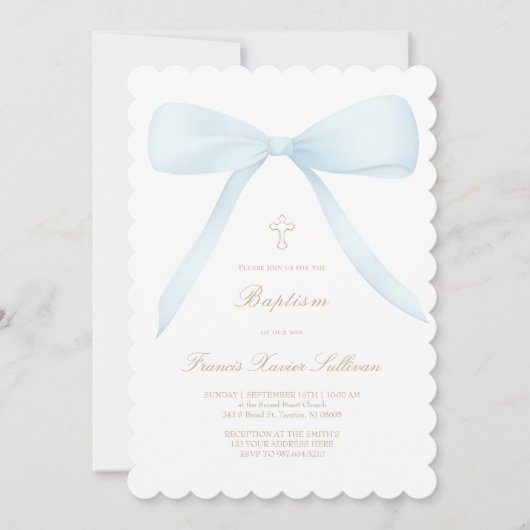 pastelblauwe strik | doop kaart (Voorkant)