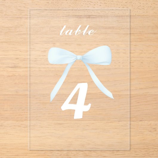 pastelblauwe strik Tafelnummers (Voorkant)