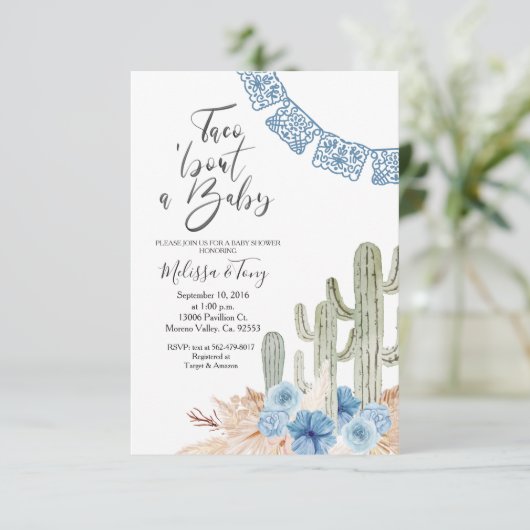 Pastelblauwe Taco 'bout Love BABY Shower Uitnodigi Kaart (Staand voorkant)