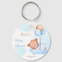 Pastelblauwe teddybeer waterverf baby shower sleutelhanger