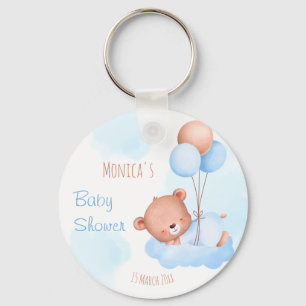 Pastelblauwe teddybeer waterverf baby shower sleutelhanger
