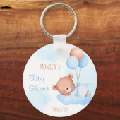 Pastelblauwe teddybeer waterverf baby shower sleutelhanger (Voorkant)