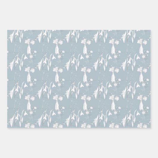 Pastelblauwe vaas met bloemen en bloesems inpakpapier vel (Voorkant 3)