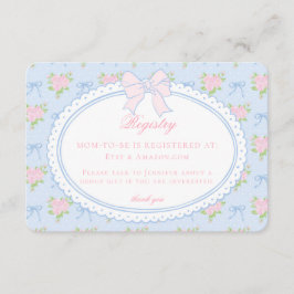 Pastelblauwe Vintage Fantasie Bloemen Baby Cadeau Informatiekaartje