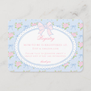 Pastelblauwe Vintage Fantasie Bloemen Baby Cadeau  Informatiekaartje