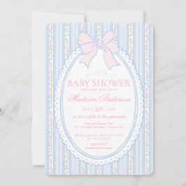 Pastelblauwe Vintage Fantasie Bloemen Baby Shower Kaart