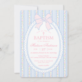 Pastelblauwe Vintage Fantasie Bloemen Doopfeest Kaart