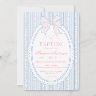 Pastelblauwe Vintage Fantasie Bloemen Doopfeest Kaart