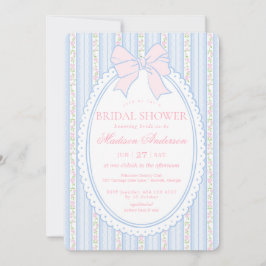 Pastelblauwe Vintage Fantasie Bloemrijke Bruidsdou Kaart