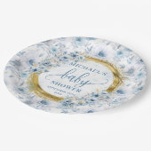  pastelblauwe waterverf bloemen gouden douche papieren bordje (Gekanteld)