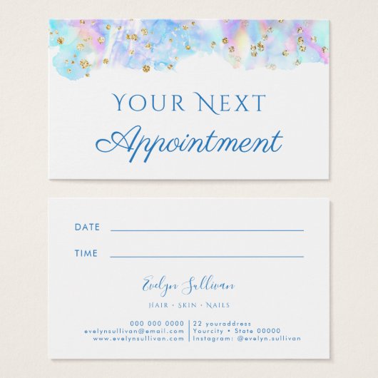 pastelblauwe waterverf glitter Appointment Card Visitekaartje (Voorkant /achterkant)