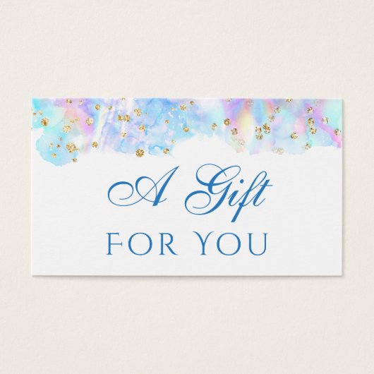 pastelblauwe waterverf glitter-kaartje visitekaartje (Voorkant)