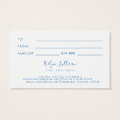 pastelblauwe waterverf glitter-kaartje visitekaartje (Achterkant)