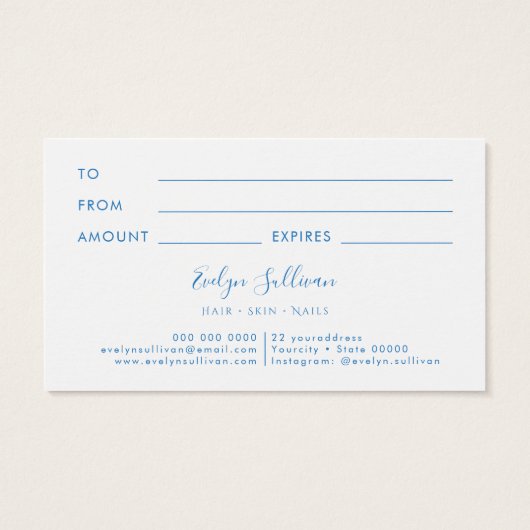 pastelblauwe waterverf glitter-kaartje visitekaartje (Achterkant)