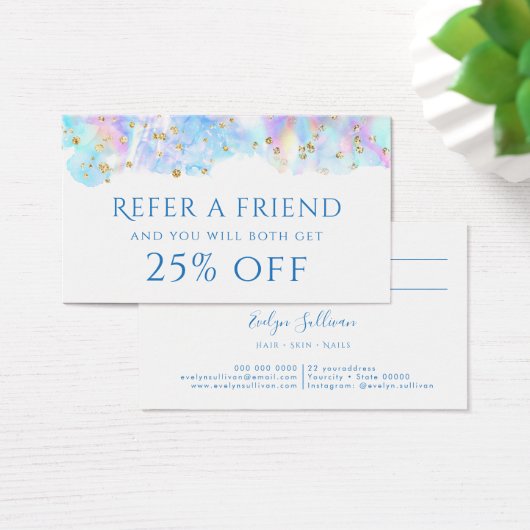 pastelblauwe waterverf glitter Referral Kaart (Bureau)