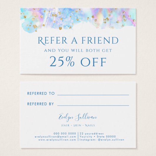 pastelblauwe waterverf glitter Referral Kaart (Voorkant /achterkant)