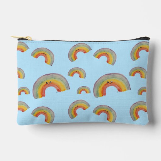 Pastelblauwe Waterverf Regenboog Potloodetui Etui (Voorkant)
