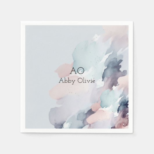 Pastelblauwe waterverf servet (Voorkant)