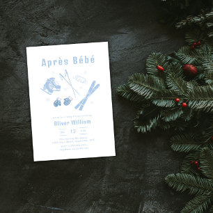Pastelblauwe Winter Après Bébé Ski Baby Shower   Kaart