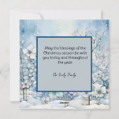 Pastelblauwe Winterbloemen Kerstmis Feestdagenkaart (Achterkant)