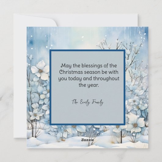 Pastelblauwe Winterbloemen Kerstmis Feestdagenkaart (Achterkant)