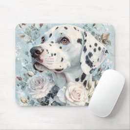 PASTELBLAUWE & WITTE BLOEMEN MET DALMATISCHE HOND MUISMAT