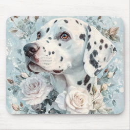 PASTELBLAUWE & WITTE BLOEMEN MET DALMATISCHE HOND MUISMAT