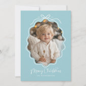 Pastelblauwe Witte Golvende Retro Foto Feestdagenkaart (Voorkant)