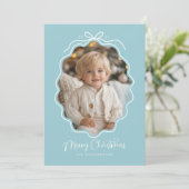 Pastelblauwe Witte Golvende Retro Foto Feestdagenkaart (Staand voorkant)