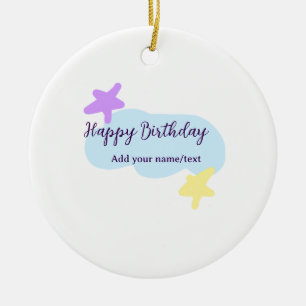 Pastelblauwe wolken sterren paarse gelukkige verja keramisch ornament