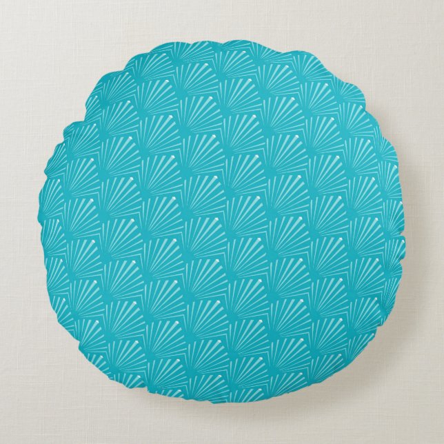Pastelblauwe Zeeschelp Silhouet Diagonale Lijnen K Rond Kussen (Voorkant)