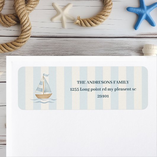 pastelblauwe zeilboot | Nautical Boy-thema Etiket