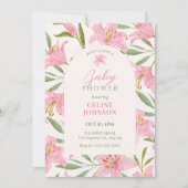 Pastelbloem bloei lelie roze groen baby shower kaart (Voorkant)