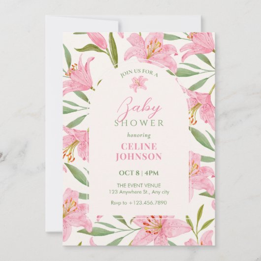 Pastelbloem bloei lelie roze groen baby shower kaart (Voorkant)