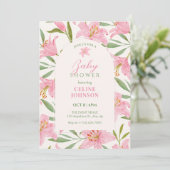Pastelbloem bloei lelie roze groen baby shower kaart (Staand voorkant)