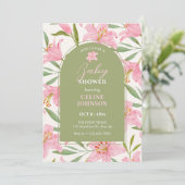Pastelbloem bloei lelie roze groen baby shower kaart (Staand voorkant)