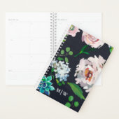  Pastelbloem Bloeit Op Zwart Met Monogram Planner (Display)