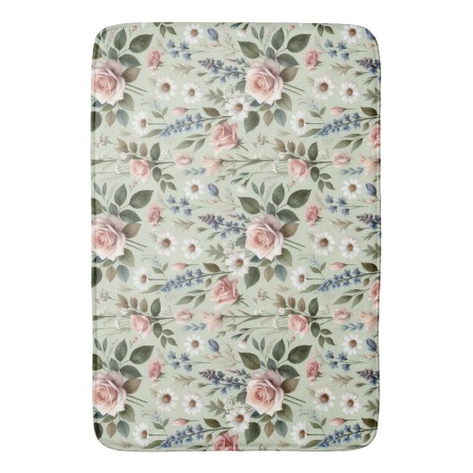  pastelbloem botanisch patroon badmat (Voorkant Verticaal)