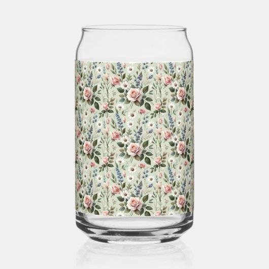  pastelbloem botanisch patroon blikvorm glas (Voorkant)
