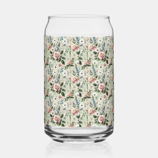  pastelbloem botanisch patroon blikvorm glas (Links)