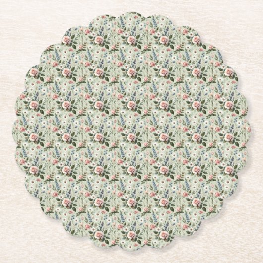  pastelbloem botanisch patroon kartonnen onderzetters (Voorkant)