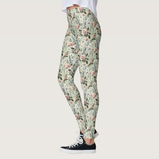 pastelbloem botanisch patroon leggings (Links)