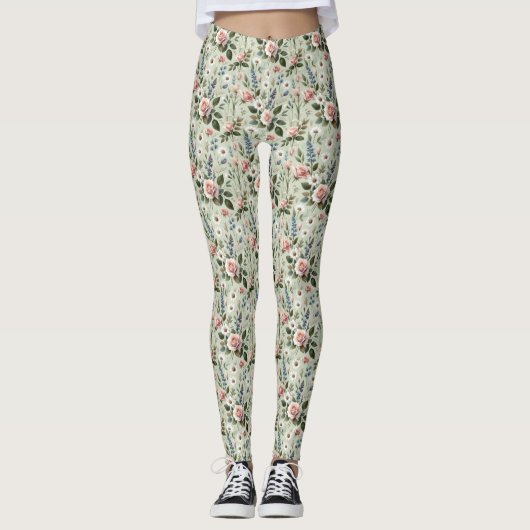  pastelbloem botanisch patroon leggings (Voorkant)