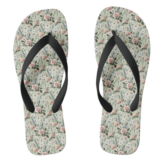 pastelbloem botanisch patroon teenslippers (Voetbed)
