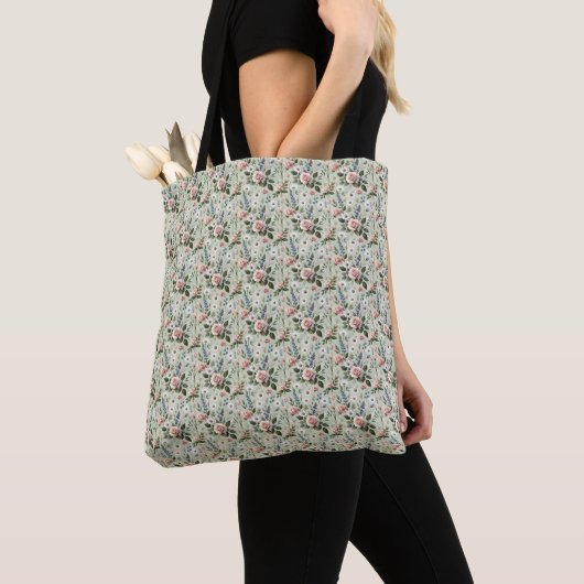  pastelbloem botanisch patroon tote bag (Dichtbij)