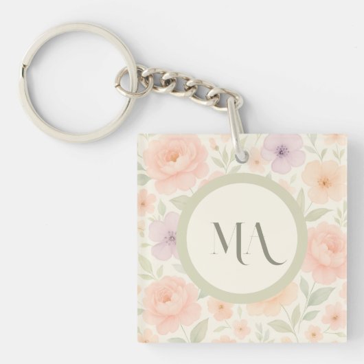 Pastelbloem monogram acryl Sleutelhanger (voorkant)