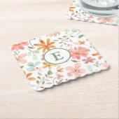 Pastelbloem monogram papier Onderzetter (Gebogen)