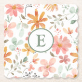 Pastelbloem monogram papier Onderzetter (Voorkant)