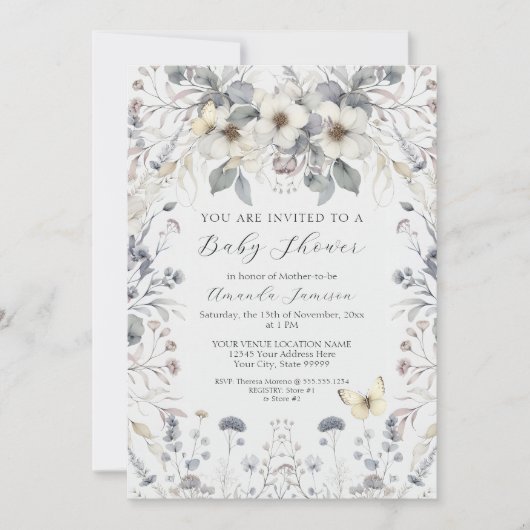 Pastelbloem vlinder lavendel baby meisje kaart (Voorkant)